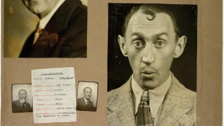Cinesound Casting book_image 10 Page from a Cinesound Casting book showing mutliple photographs of men striking different poses