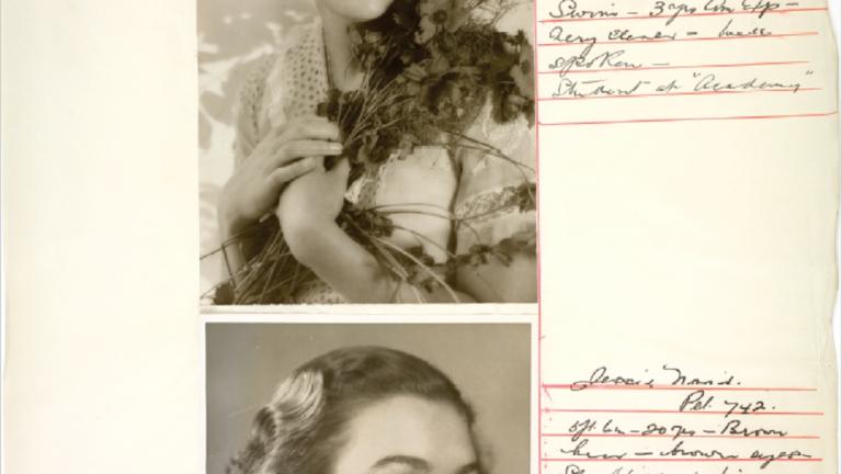 Cinesound Casting books_image 15 Page from a Cinesound Casting book showing 2 photographs of girls striking different poses