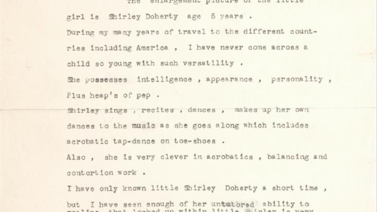 Cinesound Casting books_image 22 Page from a Cinesound Casting book showing a letter to Ken G Hall exorted the talents of a young girl