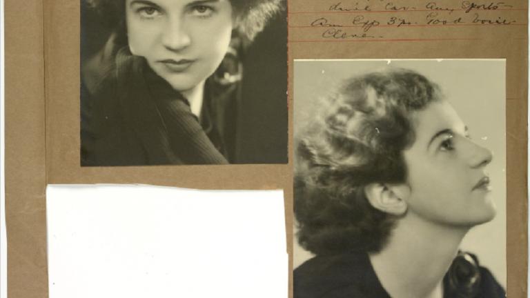 Cover of Cinesound casting book_image 2 Page from a Cinesound Casting book showing 2 photographs of a young woman striking different poses