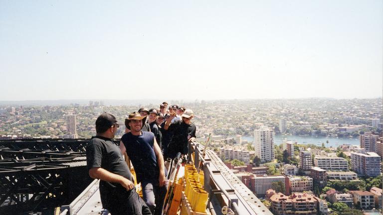 Pyrotechnics on top of the Sydney Harbour Bridge Karen with crew installing pyrotechnics on top of the Sydney Harbour Bridge