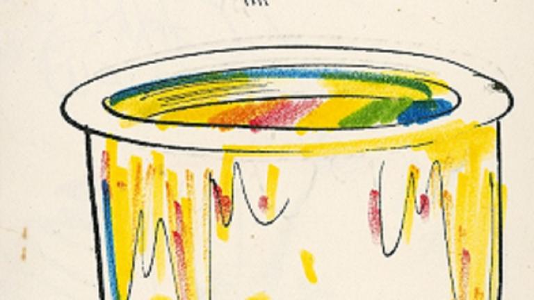 Mr Squiggle card_diving into a pot of multi-coloured paint Handmade card of Mr Sqiggle diving into a pot of multi-coloured paint
