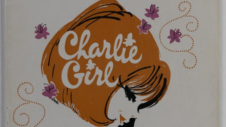 Fromt cover of a theatre programme for Charlie Girl showing a stylised redheaded woman's face.