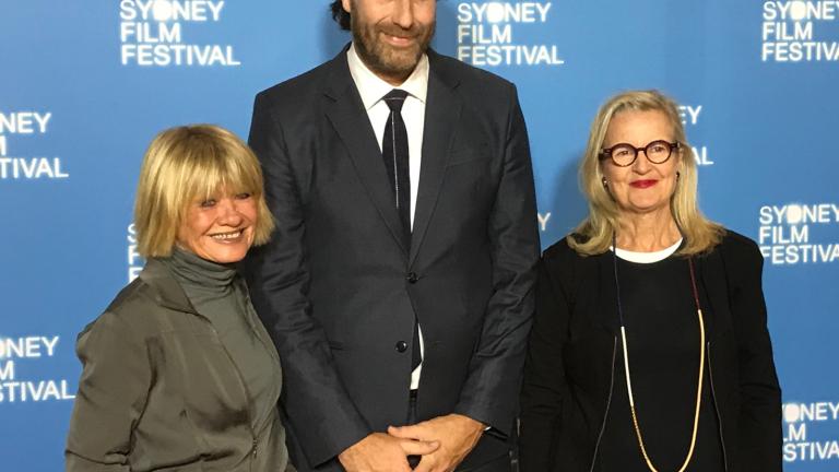 Margaret Pomeranz, Jan Muller, Gillian Armstrong pictured in front of a Sydney Film Festival sign.