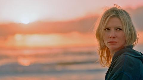 Head and shoulders shot of Cate Blanchett with sun rising in the background from the movie Little Fish. 
