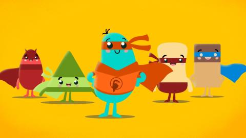 Five heroic looking cartoon characters