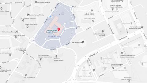 Google map image indicating location of NFSA headquarters in Acton, Canberra