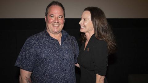 Paul Mercurio and Tara Morice on stage at the NFSA for a Q&A after a 30th anniversary screening of Strictly Ballroom in 2022