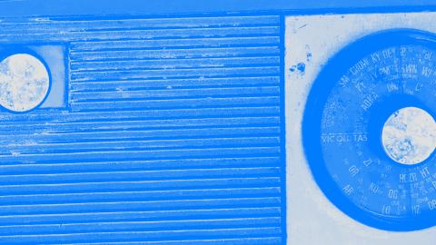 Close crop image of old radio with blue filter