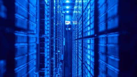 A server room in blue lighting