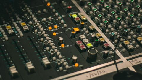 A mixing desk in a recording studio