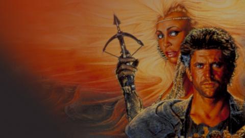 Detail from Mad Max Beyond Thunderdome poster featuring illustrations of stars Tina Turner and Mel Gibson