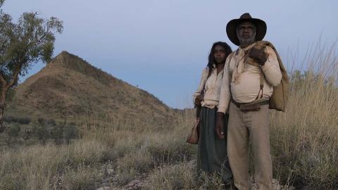 Actors Hamilton Morris and Natassia Gorey Furber in 1920s clothing in the outback in Sweet Country
