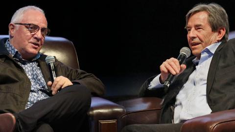 Lee Simon and John Paul Young being interviewed at the St Kilda Film Festival