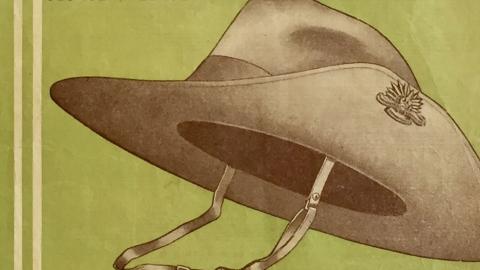Australian soldier's slouch hat Illustration of an Australian army slouch hat on a yellow-green background.