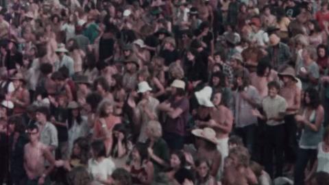 A packed crowd at an early 1970s music festival in Australia