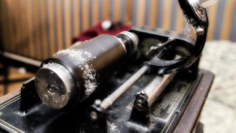 Wax cylinder hero Close up of wax cylinder used for recording on an Edison phonograph