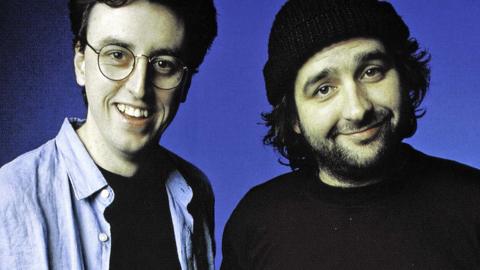Tony Martin and Mick Molloy Poop Chute album promotional shot