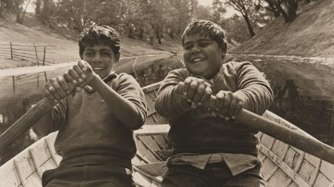 Two boys in a rowboat