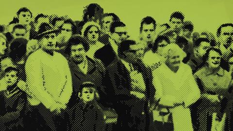 A poster showing a diverse group of people, with the text: Sydney Talks on Open Line. 1pm Mon to Fri on 2UE